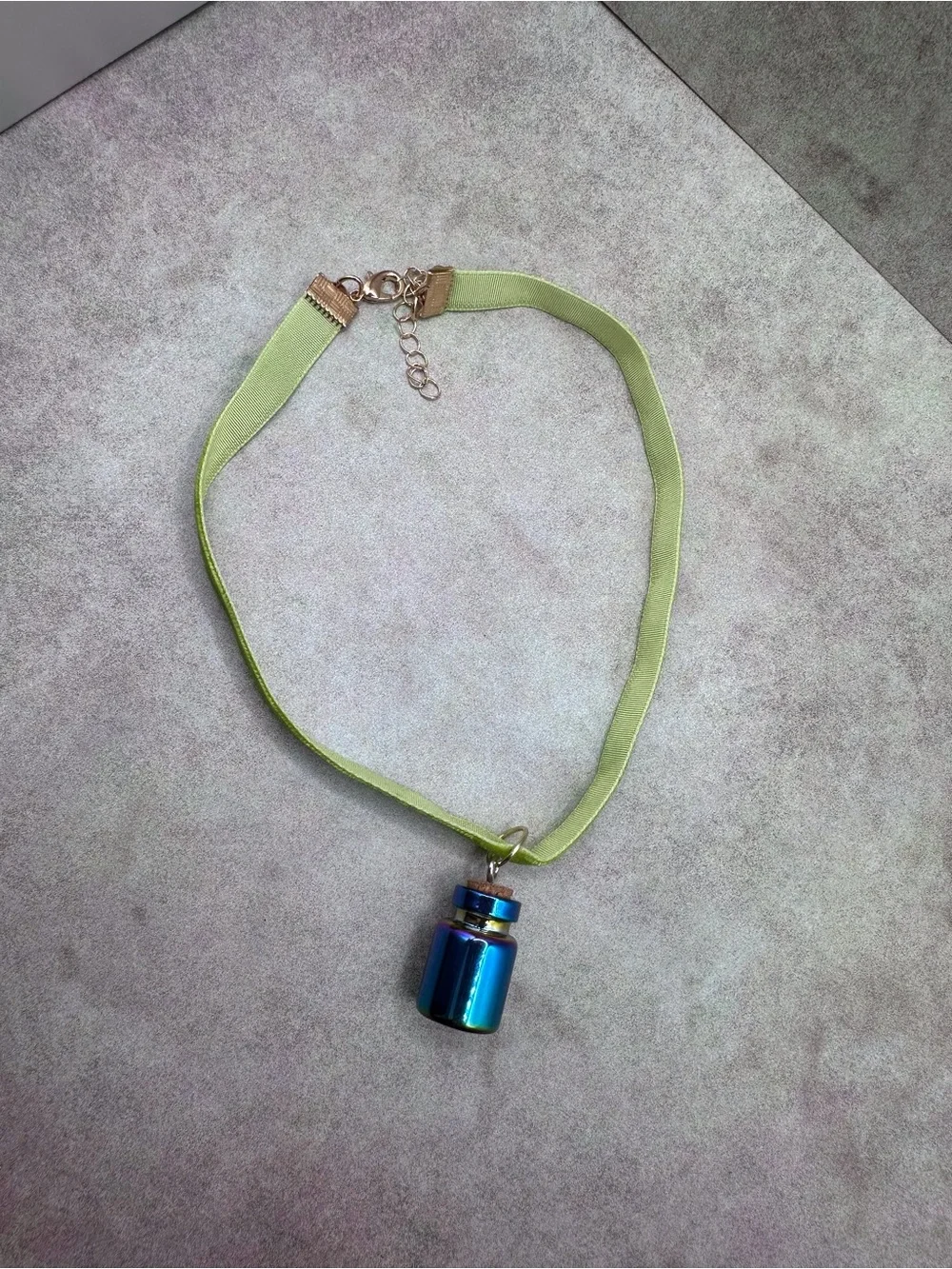 Lime Green Velvet Key & Card Holder Lanyard with Iridescent Charm